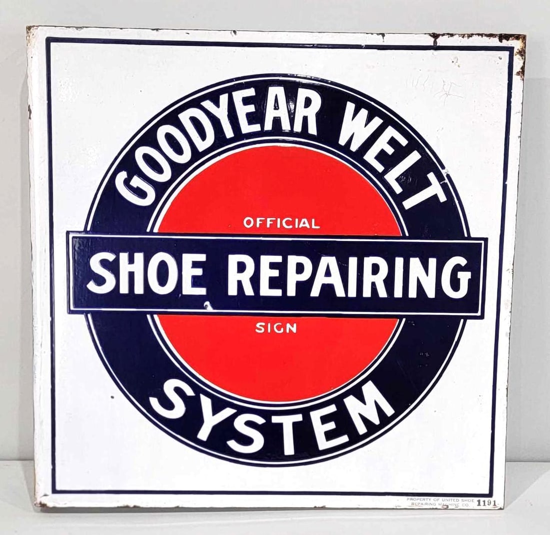 Goodyear Welt System Shoe Repairing Porcelain Flange Sign (TAC) (1 of 9)
