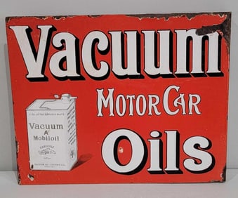 Vacuum Motor Car Oils w/Gargoyle Square Can Logo Porcelain Flange Sign (TAC)