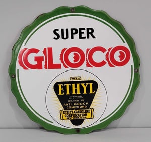 Super Gloco w/ethyl Logo Porcelain Pump Sign