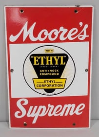 Moore's Supreme w/Ethyl Logo Porcelain Pump Sign (TAC)