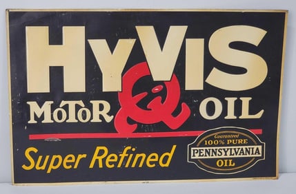 HyVis Motor Oil "Super Refined" w/Logo Metal Tacker Sign (TAC)