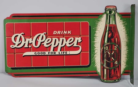 Drink Dr. Pepper w/Bottle Metal Flange Sign (TAC)