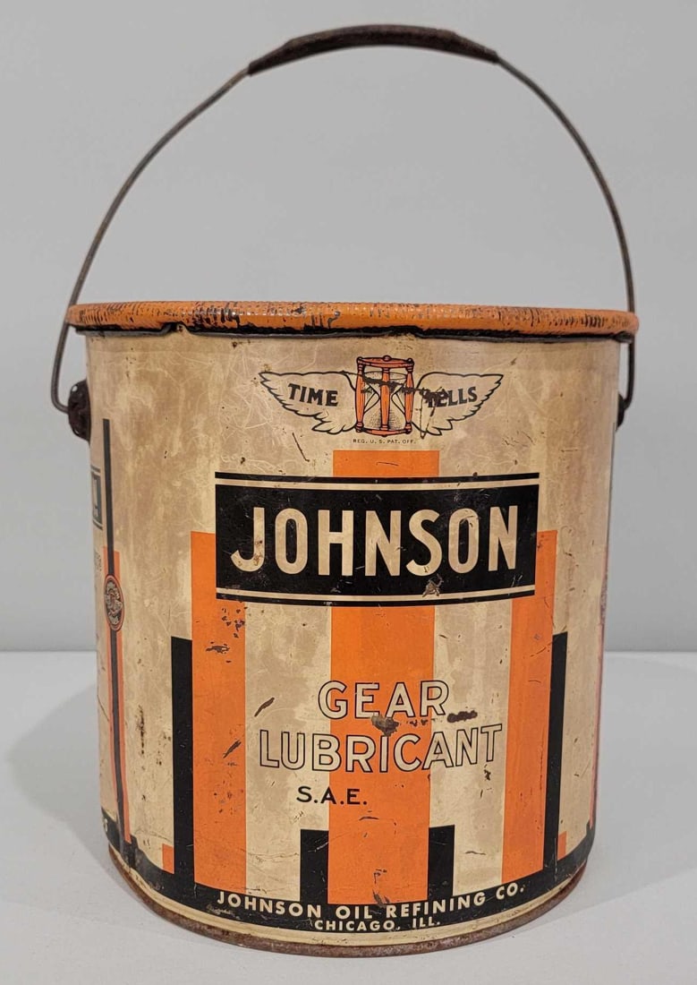 Johnson w/Time Tells Logo 25 lb Metal Grease Can (1 of 3)