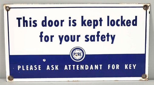 Pure w/Logo "Please Ask Attendant for Key" Porcelain Rest Room Sign (TAC)