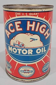 Ace High Motor Oil w/Logo One-Quart Round Metal Can