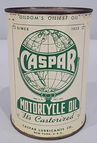 Caspar Motorcycle Oil w/Logo One-Quart Round Metal Can (TAC)