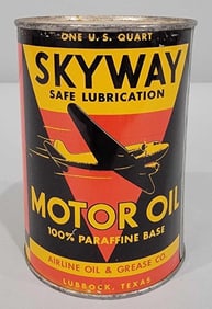 Skyway Motor Oil w/DC-3 Image One-Quart Round Metal Can