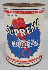 Supreme Compounded Motor Oil w/Logo One-Quart Round Metal Can
