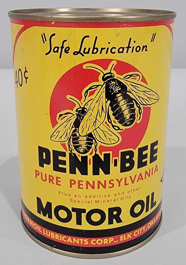 Penn-Bee Motor Oil w/Logo One-Quart Round Metal Can (TAC) (1 of 5)