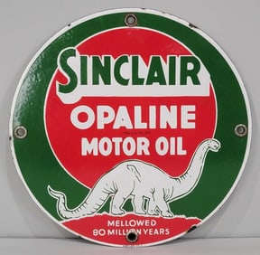Sinclair Opaline Motor Oil w/White Dinosaurs Porcelain Sign (TAC)