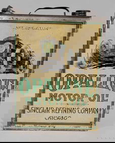 Sinclair Opaline Motor Oil w/Race Car Image One-Gallon Flat Metal Can