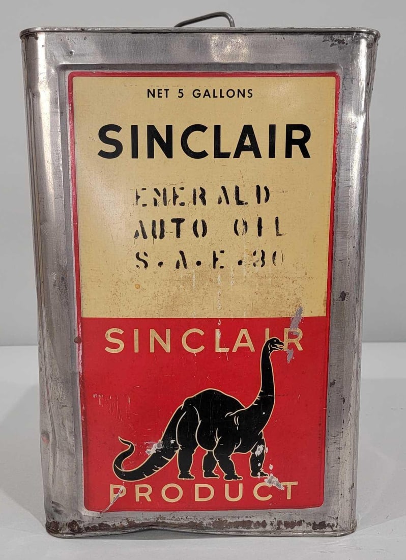 Sinclair Emerald Auto Oil w/Black Dinosaurs Five-Gallon Square Metal Can (1 of 5)
