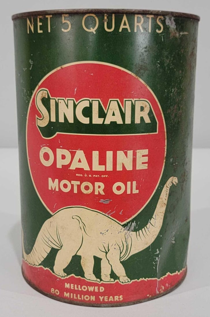 Sinclair Opaline Motor Oil w/White Dinosaurs Five-Quart Metal Can (TAC) (1 of 5)