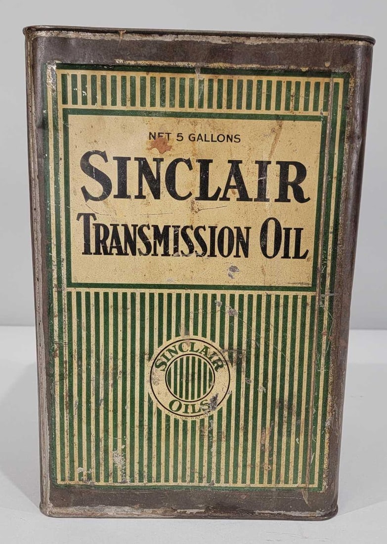 Sinclair Transmission Oil w/Strips Five-Gallon Square Metal Can (1 of 5)