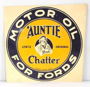 Auntie Chatter Motor Oil for Fords w/Image Metal Tacker Sign (TAC)