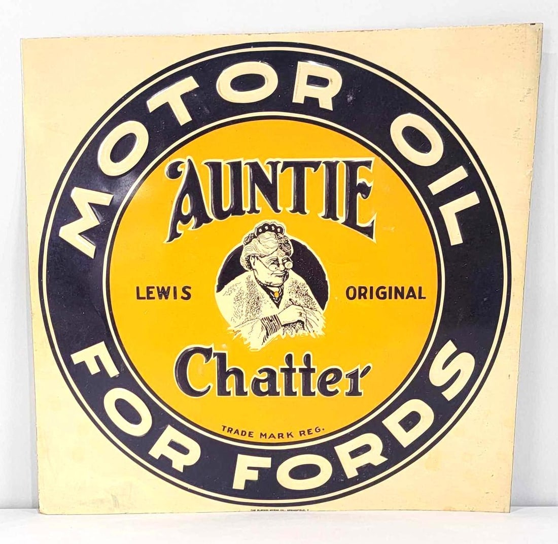 Auntie Chatter Motor Oil for Fords w/Image Metal Tacker Sign (TAC) (1 of 5)