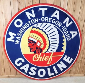 Montana Chief Gasoline w/Logo Porcelain Identification Sign (TAC)