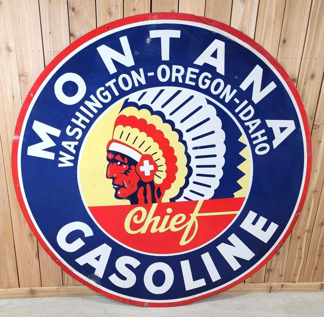 Montana Chief Gasoline w/Logo Porcelain Identification Sign (TAC) (1 of 5)