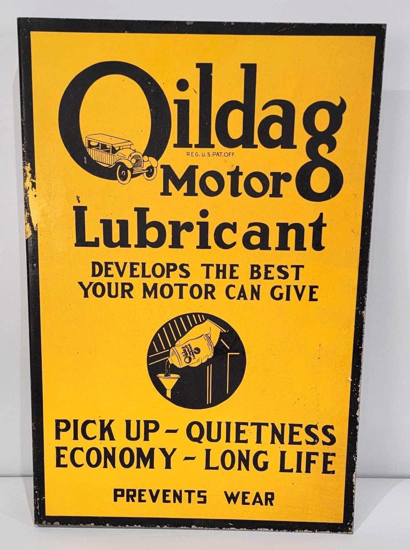 Oildag Motor Lubricant w/Great Graphics Metal Flange Sign (TAC) (1 of 9)