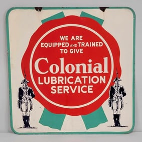 Colonial Lubrication Service w/2-Soldier Logo Porcelain Sign (TAC)
