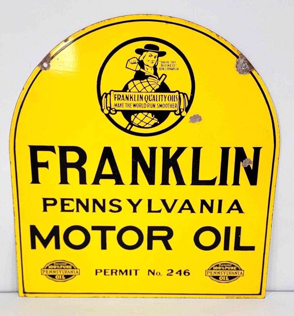 Franklin Pennsylvania Motor Oil w/Logo Porcelain Sign (TAC) (1 of 7)