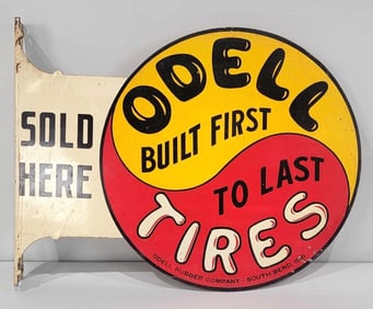Odell Tires "Built First To Last" Sold Here Metal Flange Sign (TAC)