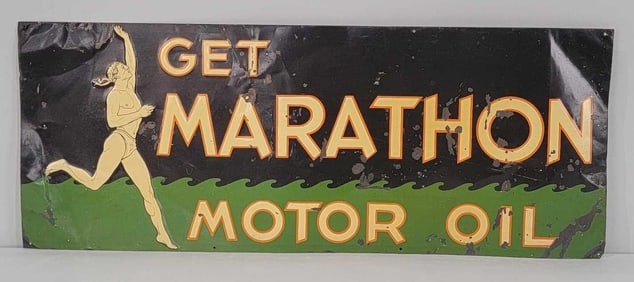 Get Marathon Motor Oil w/Running Man Logo Metal Sign (TAC)