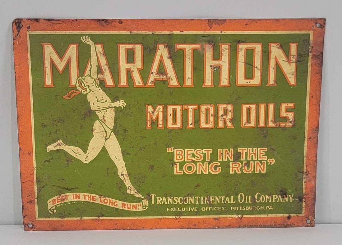 Marathon Motor Oils "Best in the Long Run" w/Logo Metal Tacker Sign (TAC) (1 of 5)