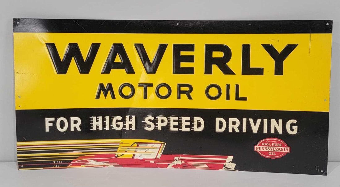Waverly Motor Oil 'For High Speed Driving" w/Image Metal Tacker Sign (TAC) (1 of 5)