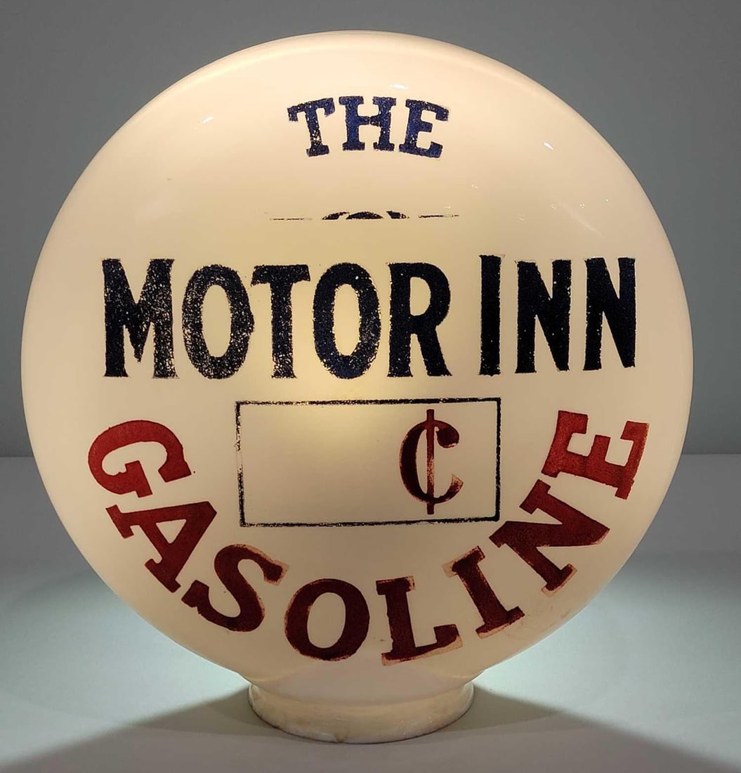 The Motor Inn Gasoline Pricer OPE Milk Glass Globe (TAC) (1 of 2)
