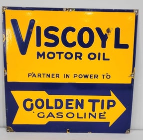 Viscoyl Motor Oil Golden Tip Gasoline Porcelain Sign (TAC)