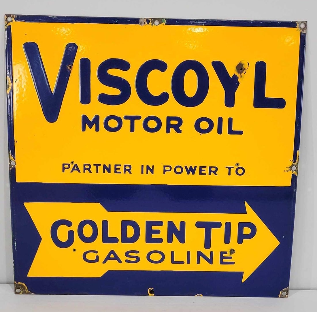 Viscoyl Motor Oil Golden Tip Gasoline Porcelain Sign (TAC) (1 of 5)