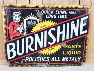 Brunishine Paste or Liquid "Polishes All Metals" w/Logo Porcelain Sign (TAC)