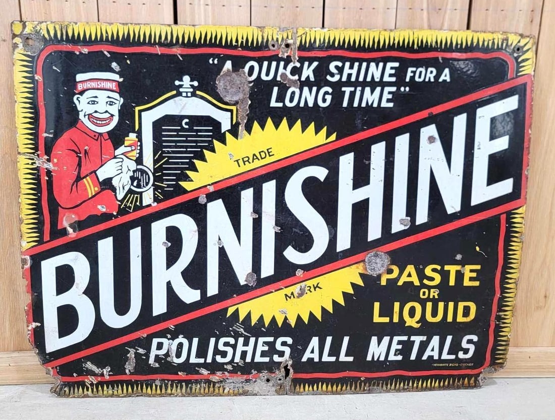 Brunishine Paste or Liquid "Polishes All Metals" w/Logo Porcelain Sign (TAC) (1 of 5)
