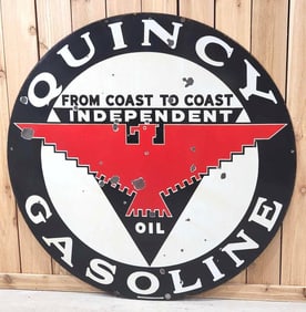 Quincy Gasoline w/Independent Oil Logo Porcelain Sign (48) (TAC)