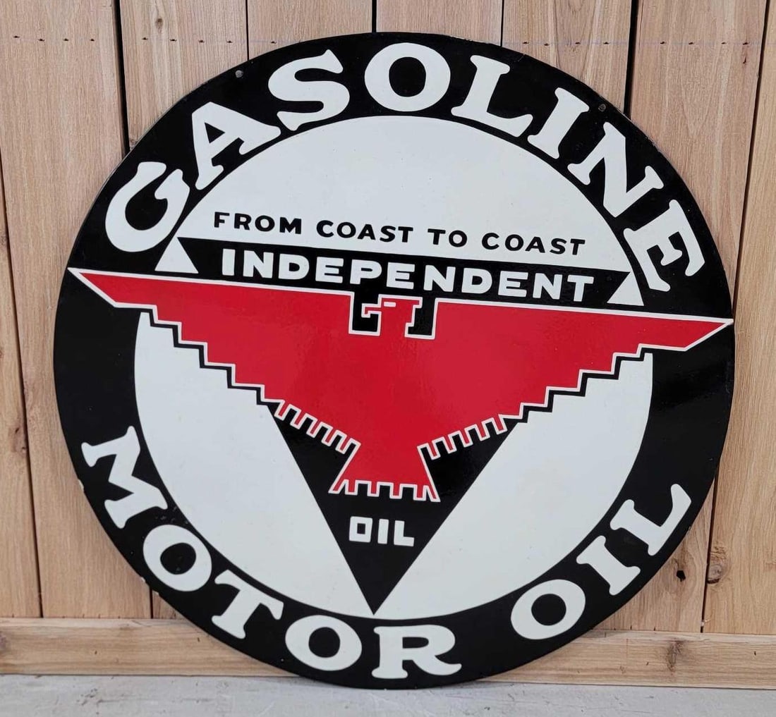 Independent Oil Gasoline Motor Oil Porcelain Sign (Restored) (1 of 6)