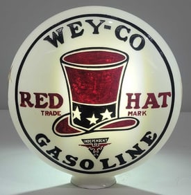 Wey-Co Gasoline w/Red Hat Logo OPE Milk Glass Globe (TAC)