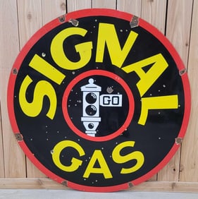Signal Gas w/Black Spotlight Logo Porcelain Sign (45") (TAC)