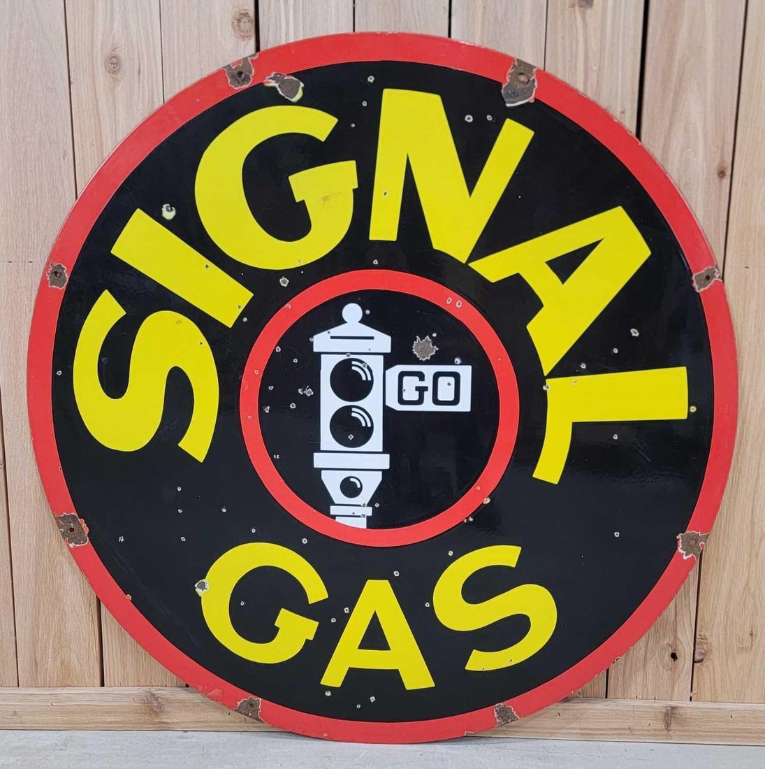 Signal Gas w/Black Spotlight Logo Porcelain Sign (45") (TAC) (1 of 7)
