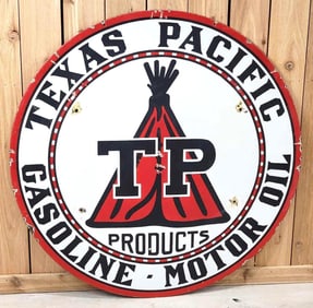 TP Texaco Pacific Gasoline Motor Oil w/Logo Porcelain Sign (TAC)