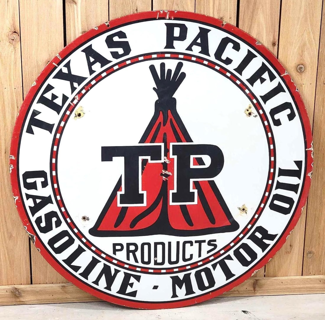 TP Texaco Pacific Gasoline Motor Oil w/Logo Porcelain Sign (TAC) (1 of 7)