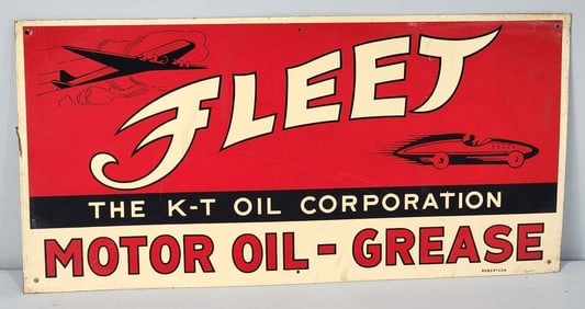 Fleet Motor Oil-Grease w/Airplane-Race Car Image Metal Sign (TAC)