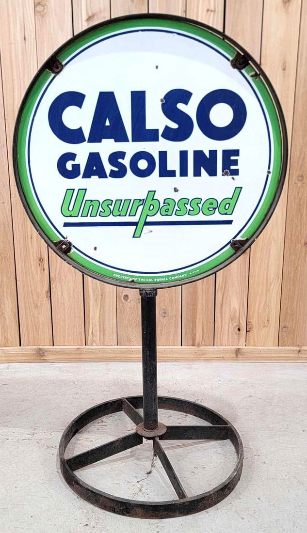 Calso Gasoline Unsurpassed Porcelain Curb Sign (TAC) (1 of 7)