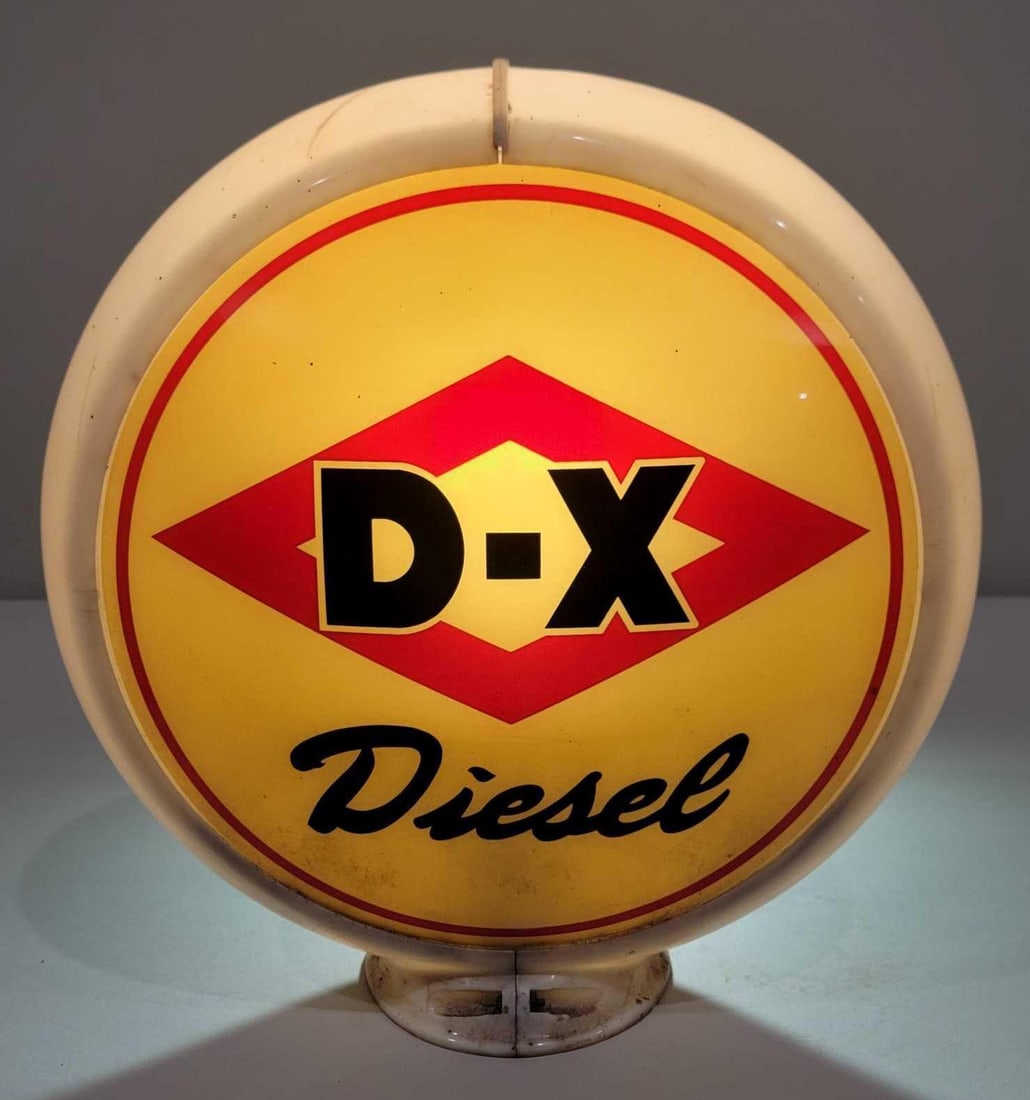 D-X Diesel 13.5" Globe Lenses (TAC): rated 9, 13.5"D., both lenses are in very good condition, mounted in an original Capco globe body, has small hairline crack in the top.. TAC #025633