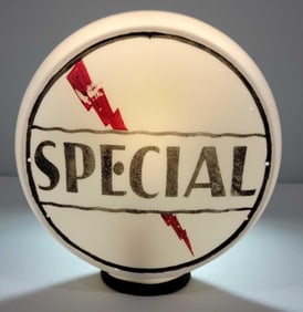 Special w/Lightning Bolt Logo Smaltz Painted Milk Glass Globe