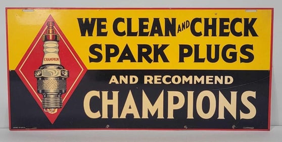 Champion "We Clean & Check Spark Plugs" w/Image Metal Sign (TAC)
