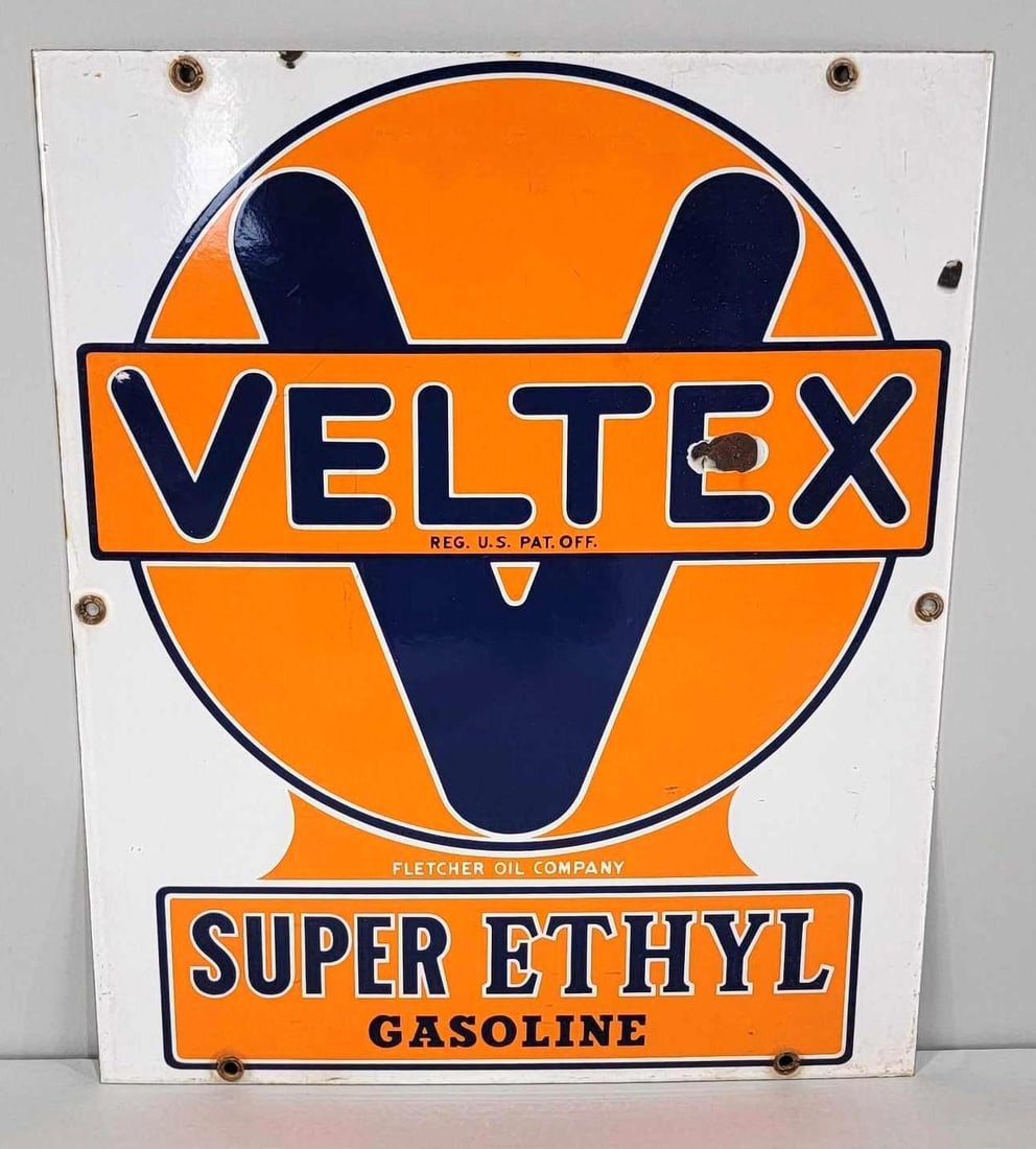 Veltex Super Ethyl Gasoline Porcelain Pump Sign (TAC) (1 of 5)