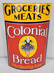 Colonial Bread w/Logo Groceries Meats Curved Porcelain Sign (TAC)