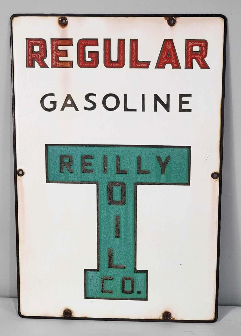 Reilly Oil Co. Regular Gasoline Porcelain Pump Sign (TAC) (1 of 4)