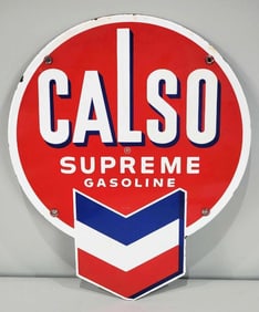 Calso Supreme Gasoline Porcelain Pump Sign (TAC)